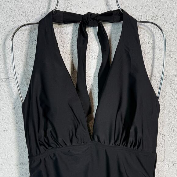 Tommy Hilfiger Womens Ruched Side Halter One Piece Swimsuit, Black 6 - Picture 2 of 9